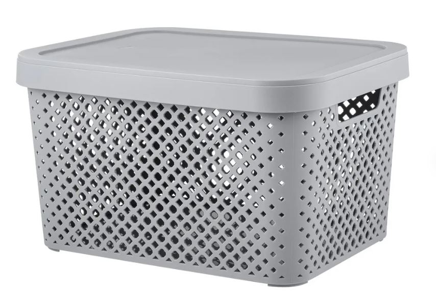 Корзина для хранения  с крышкой Plast Team STOCKHOLM 15л серый шторм